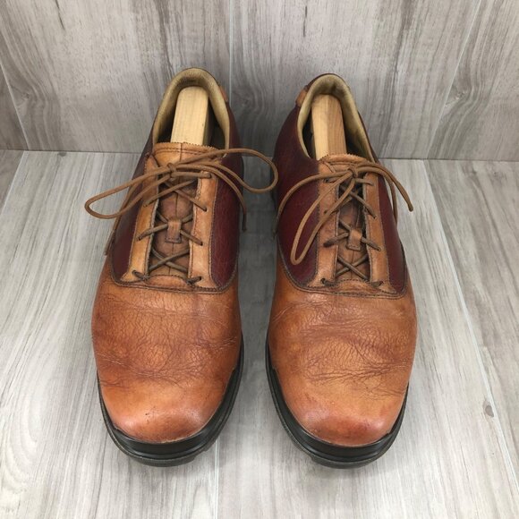Adidas Golf Shoes Mens 10.5 Adipure Brown Leather Lace Up Soft Spike Cleats